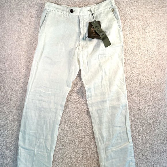 Ganesh Mens White Linen Trouser Pants Size 34 Classic Summer Utility Preppy NWT - Picture 1 of 12